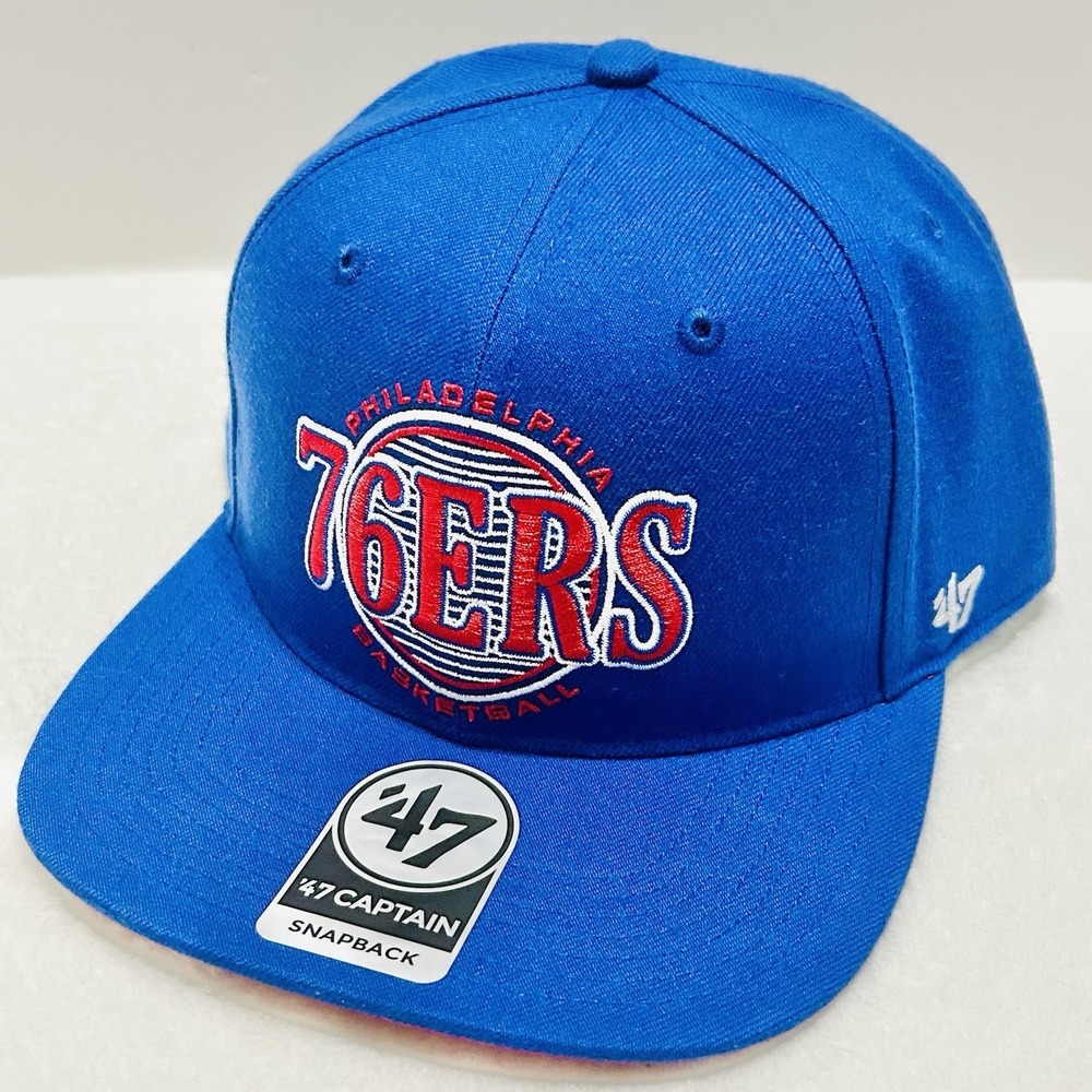 '47 Brand Philadelphia 76ers High Post Captain Snapback Hat Adjustable Blue NBA - Picture 3 of 6
